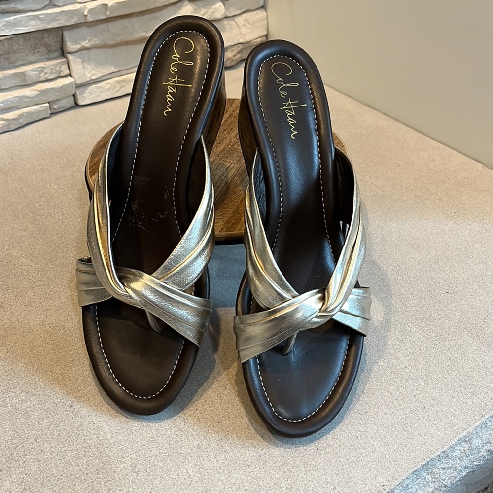 Cole Haan Air Eden Thong Sandals- Gold Metalic Size 10